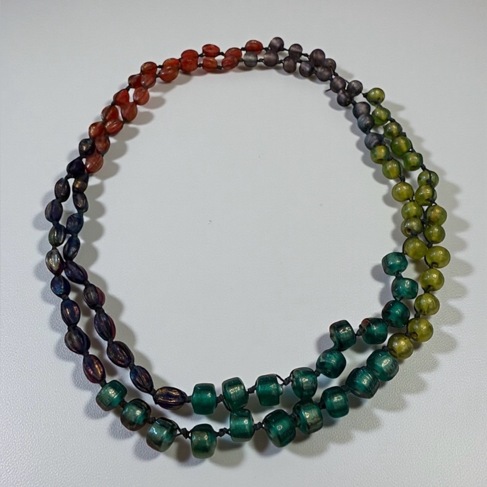 Vintage Artisan Elegant Bohemian Multicolor Glass Beaded Necklace